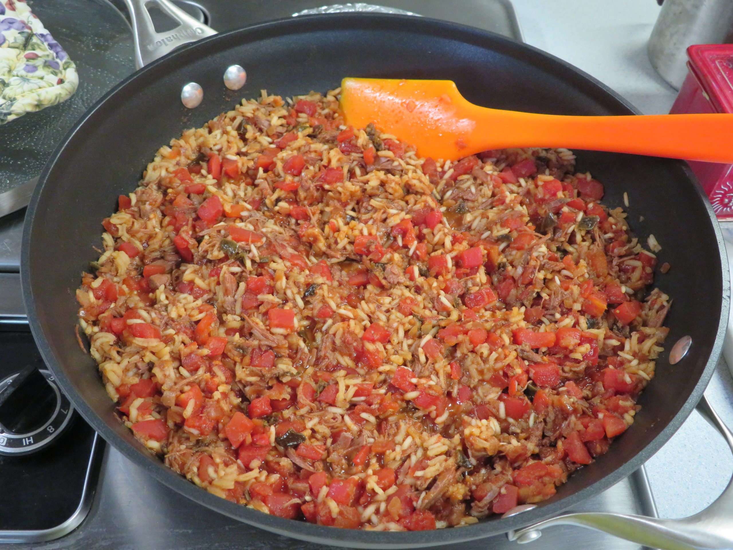 Beef and Rice Skillet in a pan