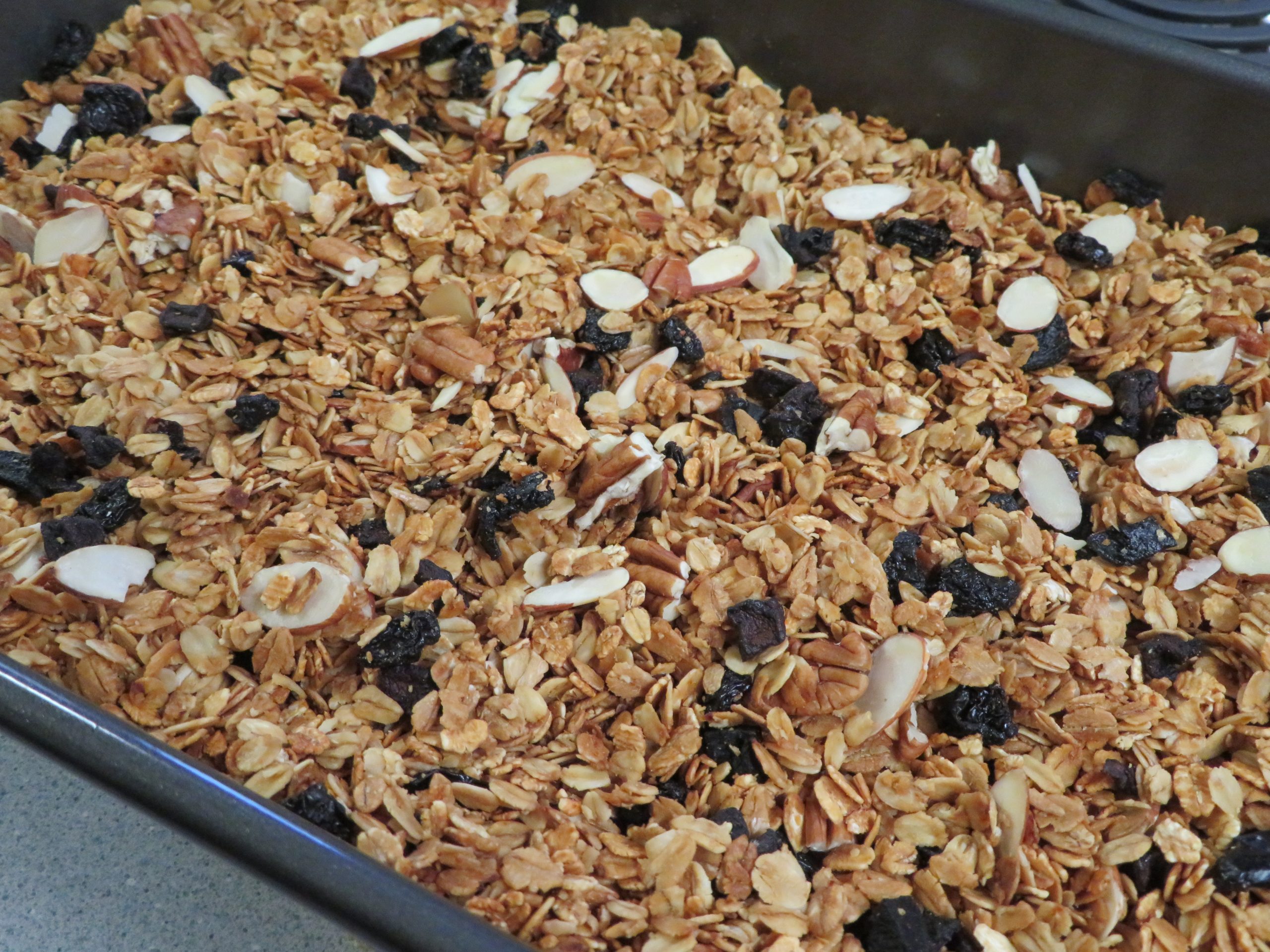 Three Grain Granola in a baking pan