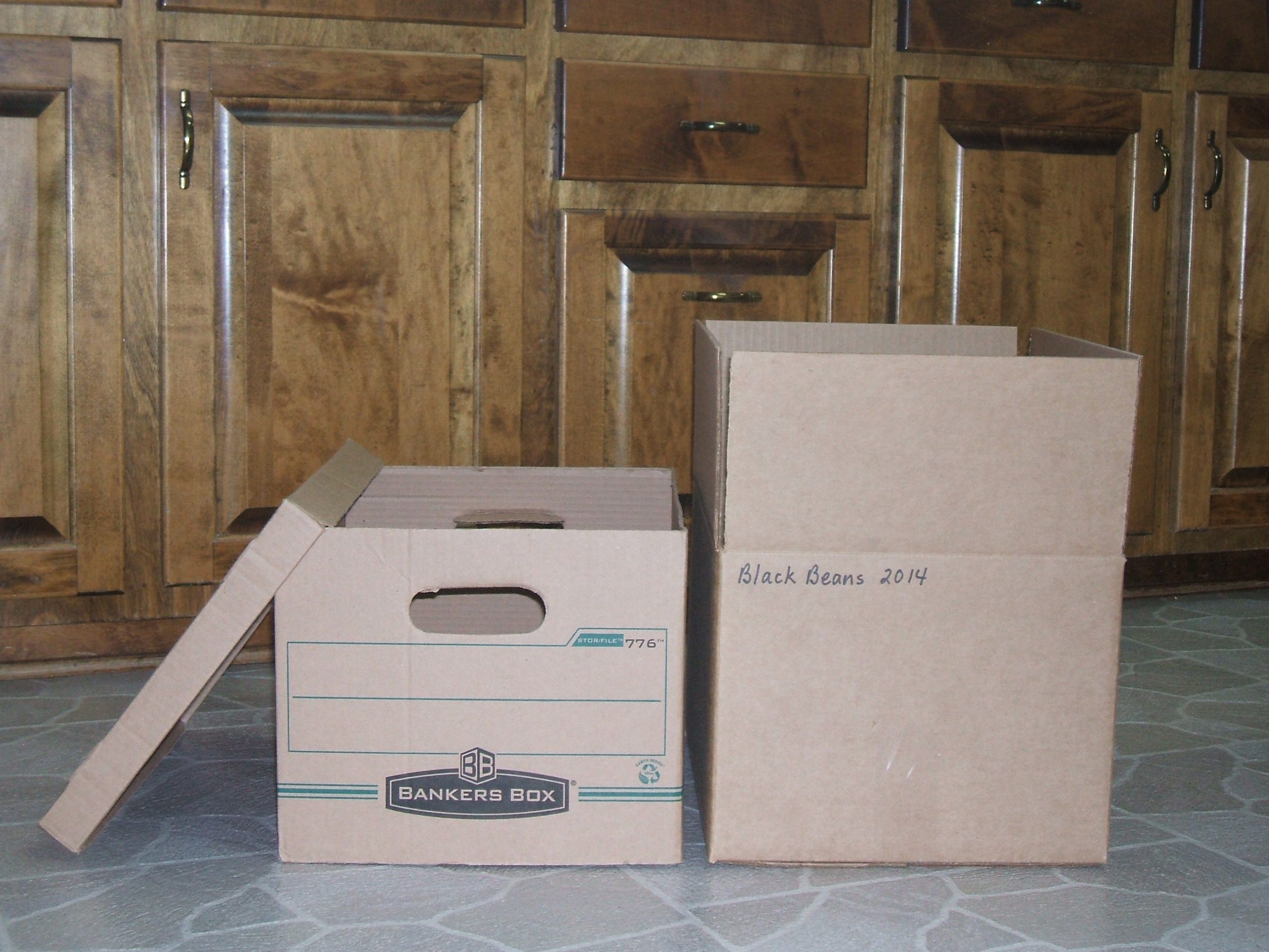 Home Storage Center box and Bankers Box for storing full gallon mylar bags of food