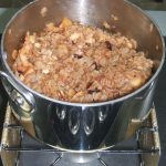 A saucepan of Oatmeal Kids Love on a Sterno stove