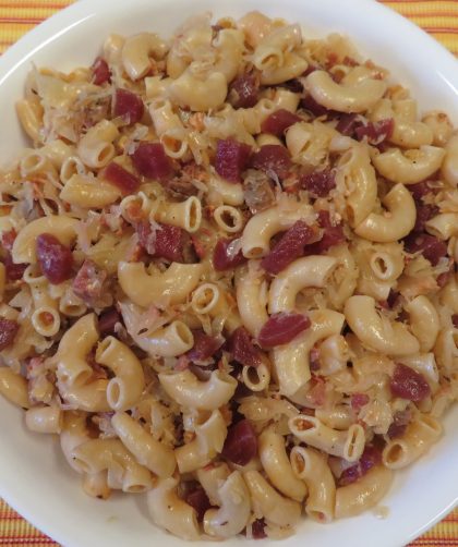 German Pasta Salad in a serving bowl