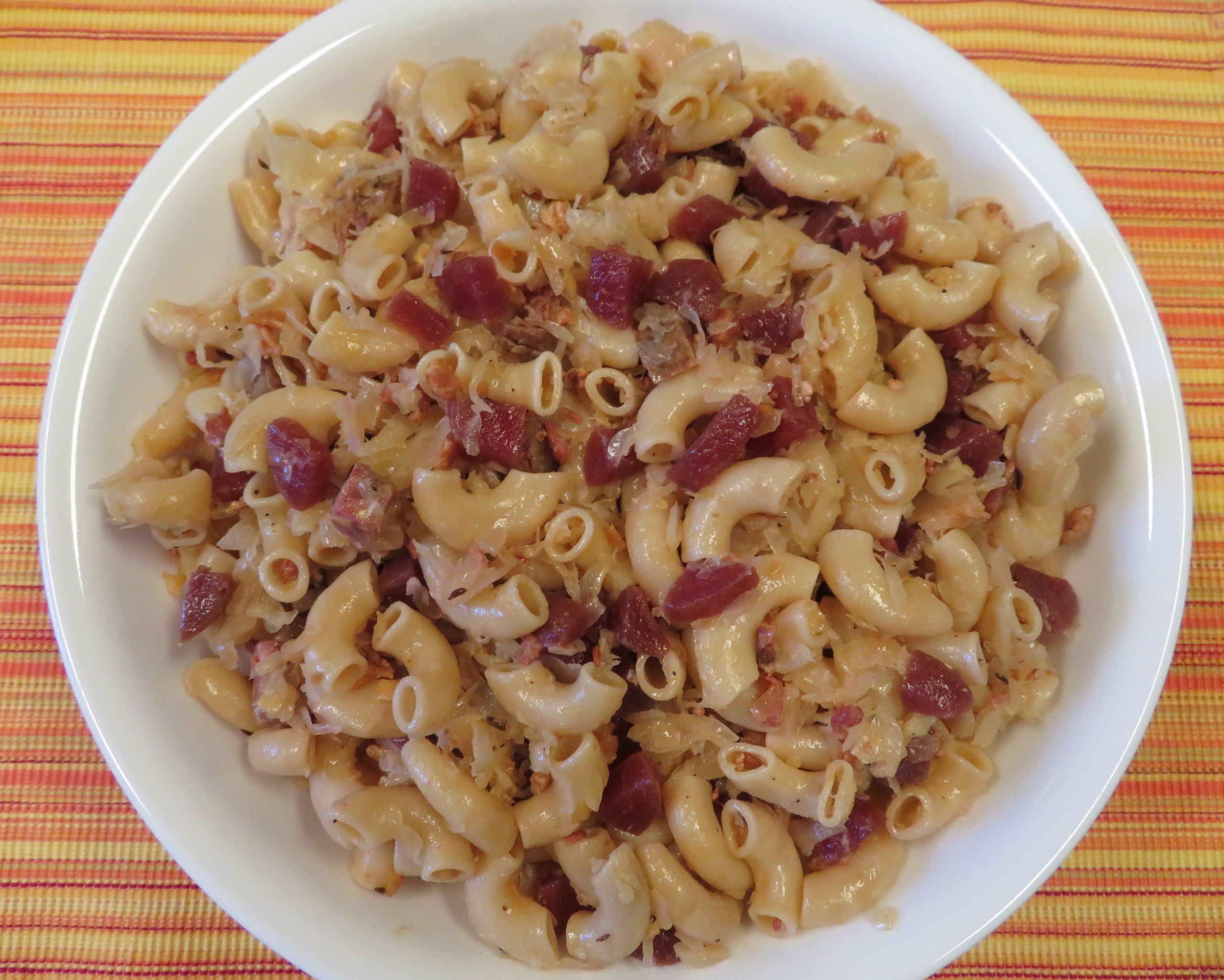 German Pasta Salad in a serving bowl