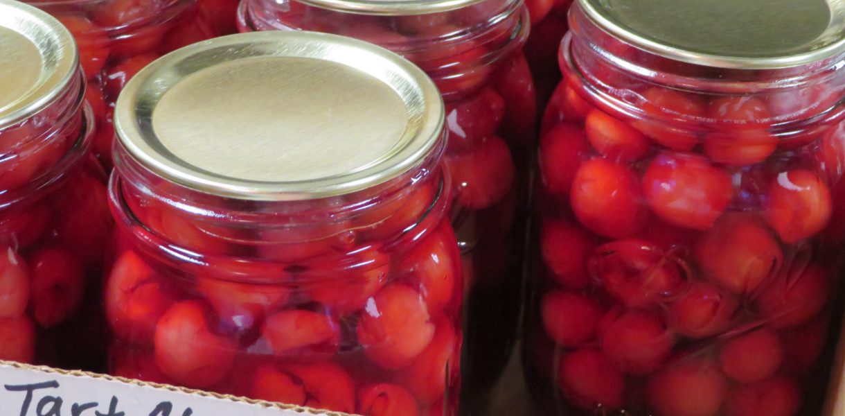 Pint jars of tart cherries