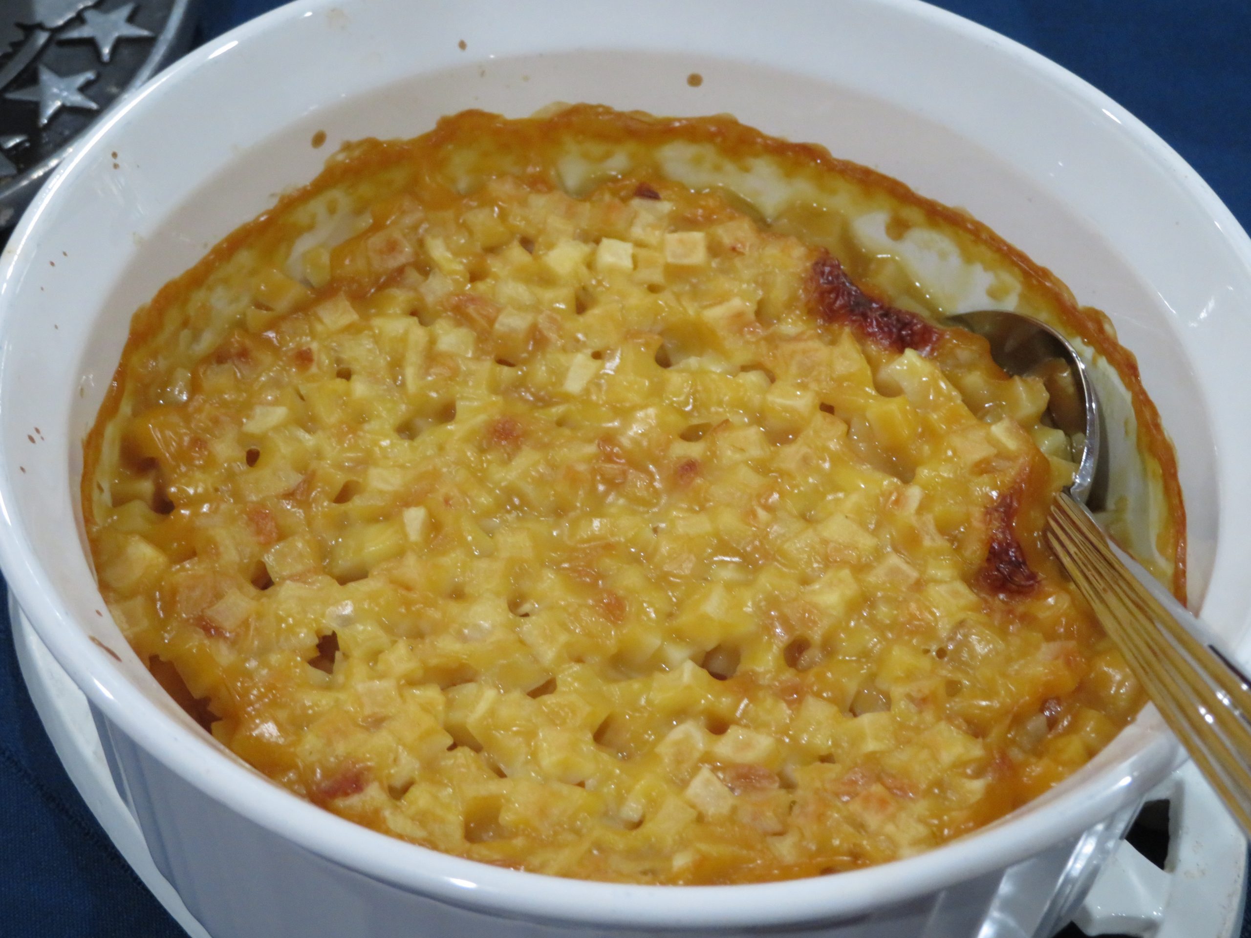 Au Gratin Potato Bake in a casserole dish