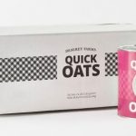 Number 10 can of quick oats next to a box