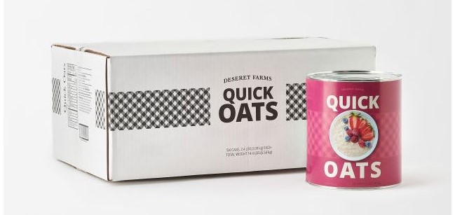 Number 10 can of quick oats next to a box