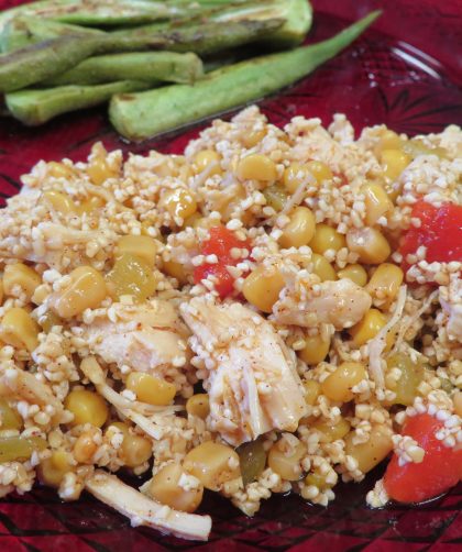 Southwestern Chicken Bulgur Salad on a dinner plate