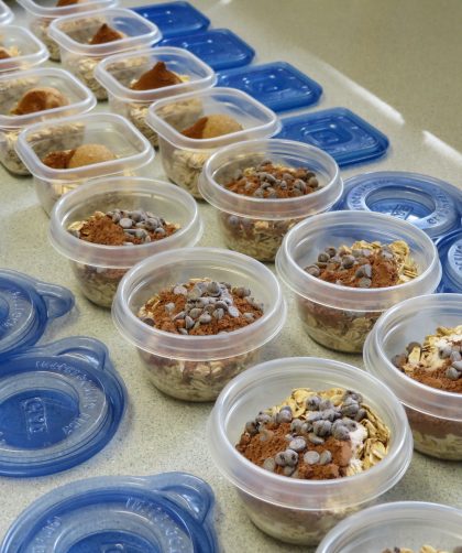 Brown Sugar and Cinnamon and Chocolate microwaveable oatmeal cups in half cup plastic containers