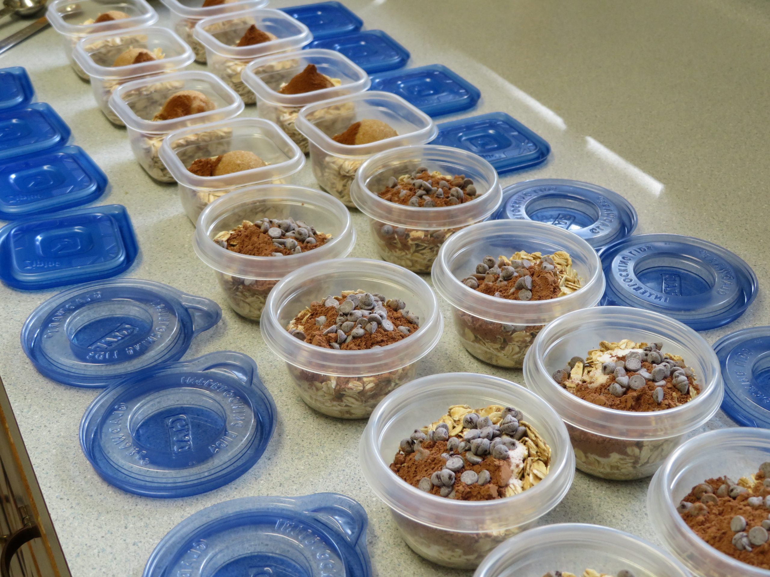 Brown Sugar and Cinnamon and Chocolate microwaveable oatmeal cups in half cup plastic containers