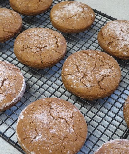 Soft Molasses Cookies on a cooling rack