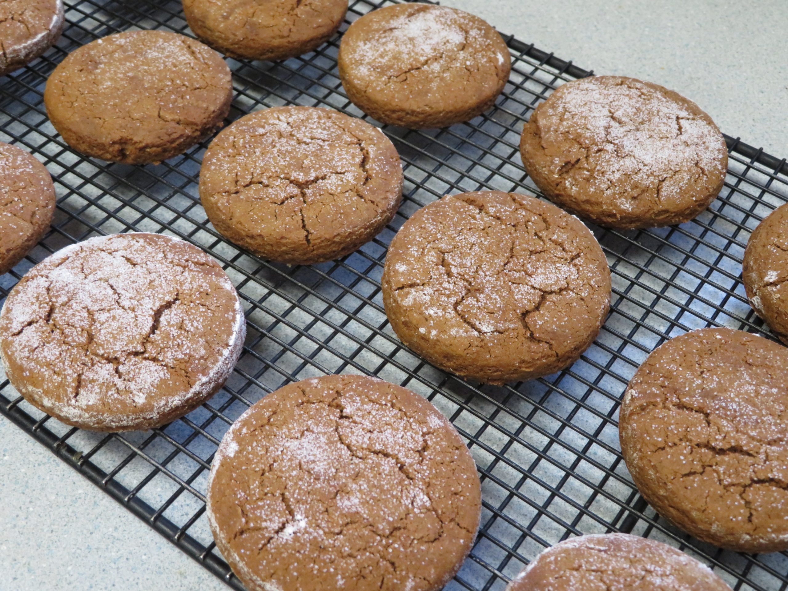 Soft Molasses Cookies on a cooling rack