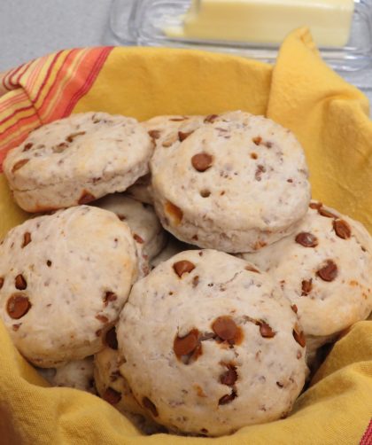 A basket of Cinnamon Pecan Biscuits