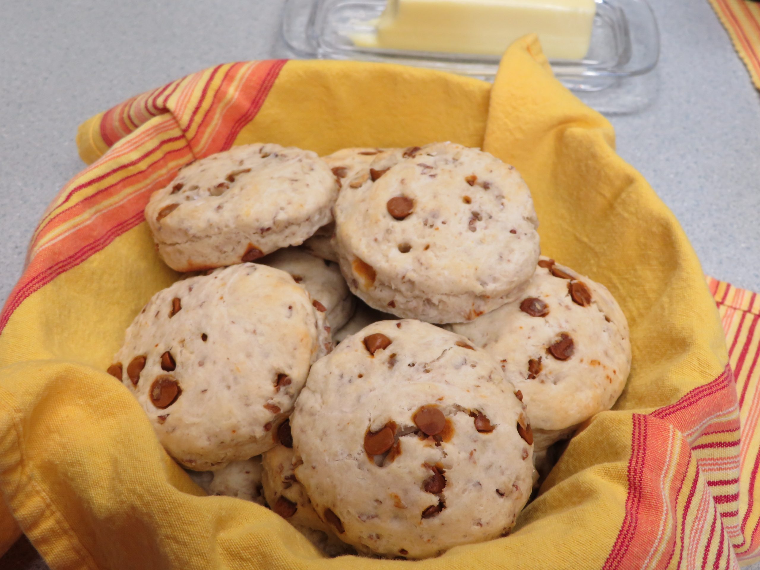 A basket of Cinnamon Pecan Biscuits